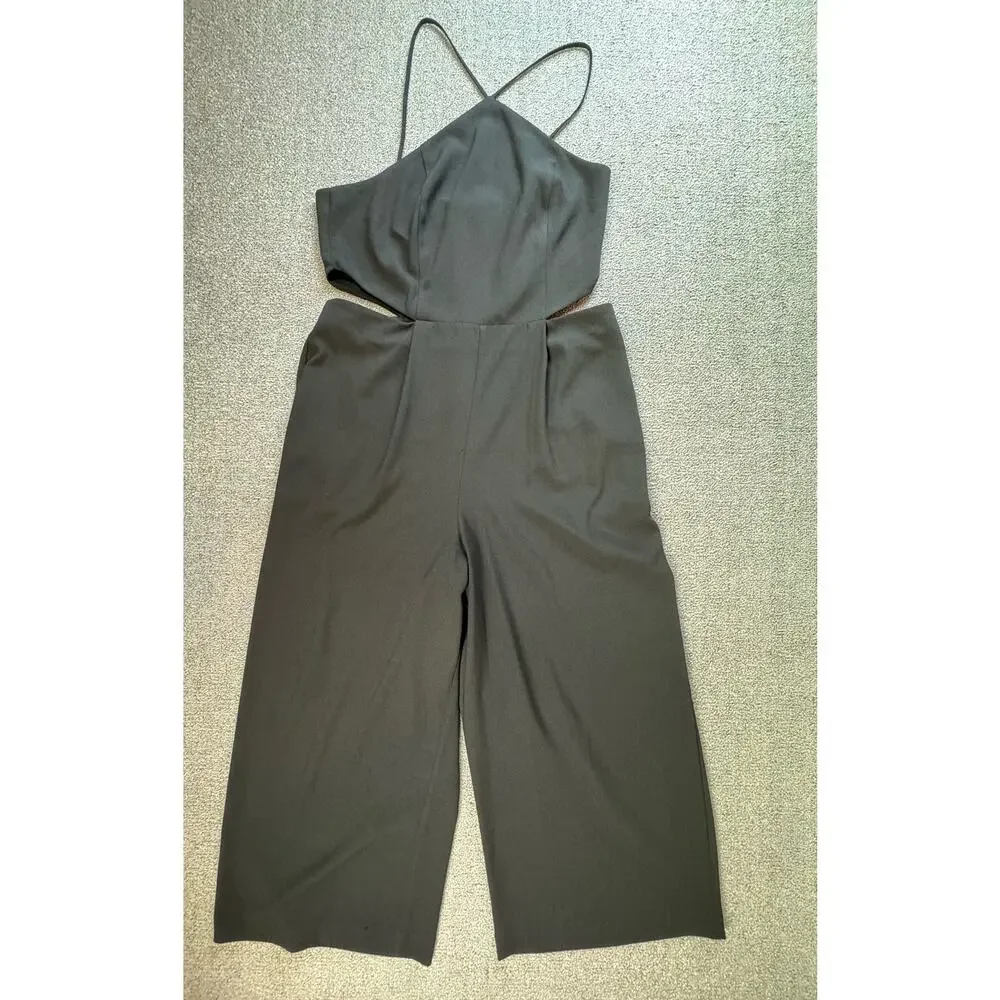 Bebe Jumpsuit Cutout‎ Cropped Wide Leg Black Size 12